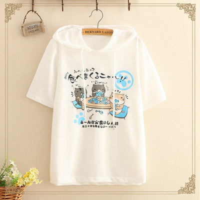 Cute Ladies Short Sleeve Hoodie Party Cat
