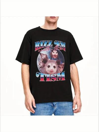 Funny Funny Rizz Em With The Tism Opossum T-Shirts Men Women's Round Collar  Short Sleeve TeeS XL-4XL Clothes