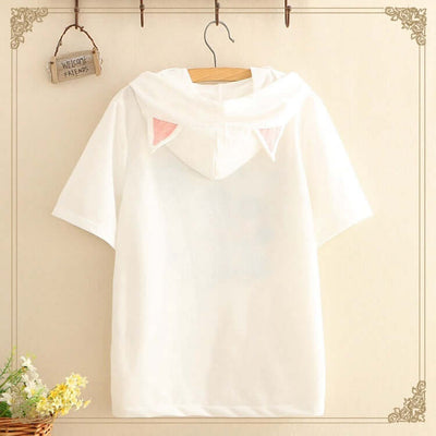 Cute Ladies Short Sleeve Hoodie Party Cat